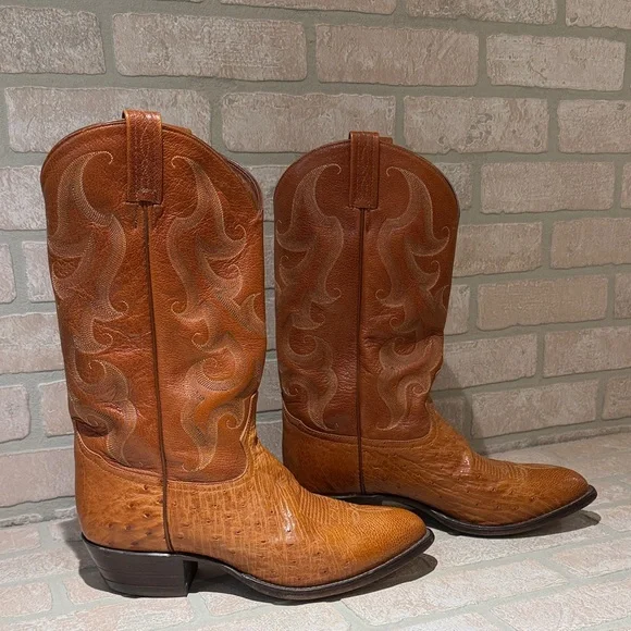 Tony Lama Classic Men's Rich Caramel  Ostrich Skin Western Boots Size 11D - Picture 3 of 10